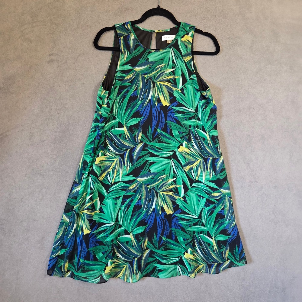 Calvin Klein Tropical Shift Dress‎ Women's Size 8 Palm Leaf Resort Vacation